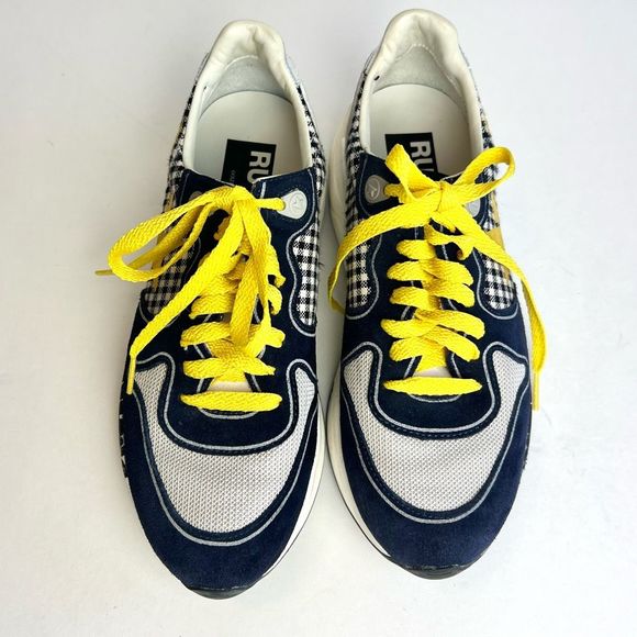 Golden Goose Running Sole Sneakers in Navy/White Check and Yellow Star Sz 38, US - Picture 3 of 12